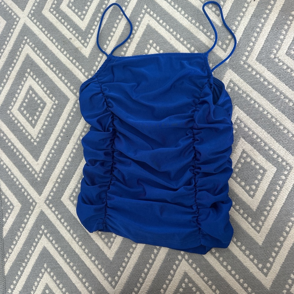 Elegant Blue Ruched Women's Top